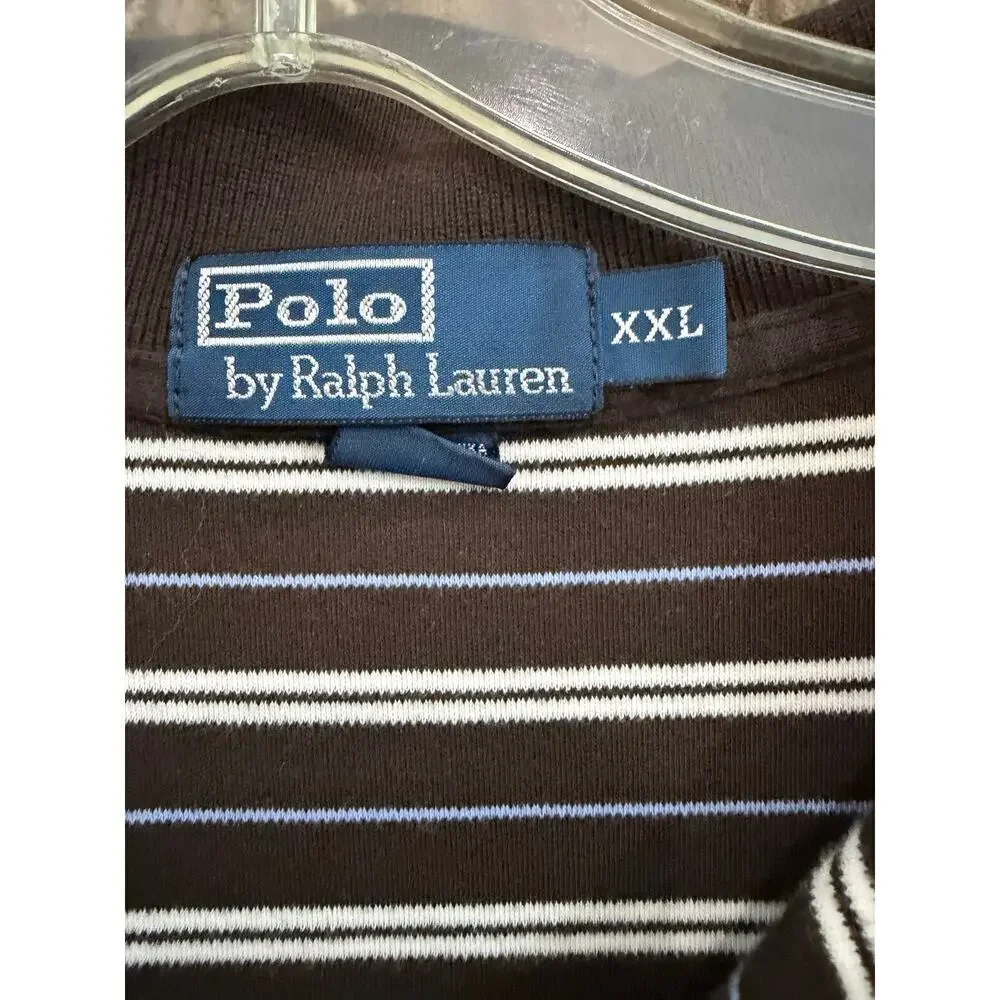 Polo Ralph Lauren Size XXL Brown Blue Striped Mens Polo Classic Preppy